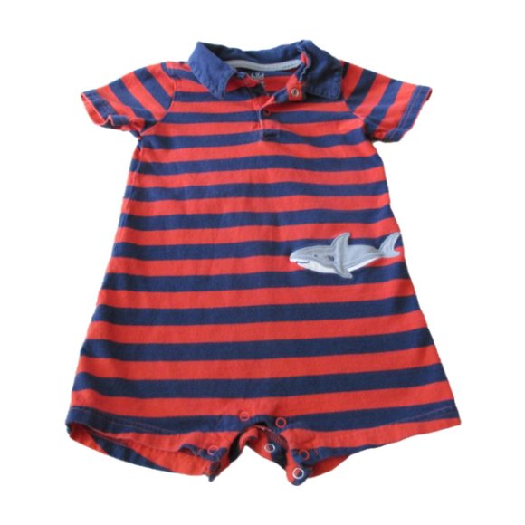Carters Child‎ Of Mine Romper Boys Size 24M Orange Blue Striped Dolphin Collared - Picture 1 of 5